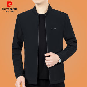 Pierre Cardin Mens Slim Fit Jacket Spring Autumn New Style Thin Stand Collar Midlife Dad Clothes Business Casual Polyester Fiber