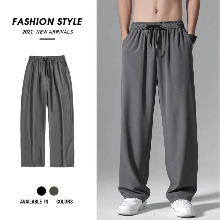 Summer 3-color Pleated Pants Men Fashion Oversized Ice Silk Pants Men Korean Loose Straight Pants Mens Casual Trousers M-2XL