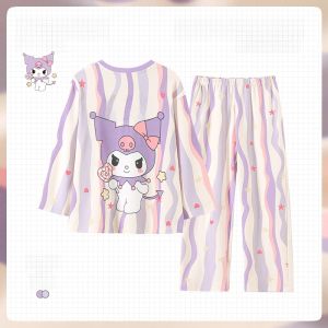 New 2025 Cotton Pajamas for Girls Spring Autumn Long Sleeve Thin Summer Childrens Home Clothes Cute Cartoon Style Home Suit