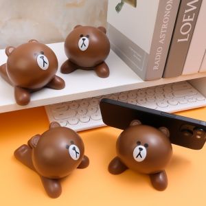 เครื่องประดับบ้านน่ารักที่ยึดที่เอาไว้ช่วยถือโทรศัพท์สนุกกับหมีกำลังนอนหลับรองรับโทรศัพท์ที่วางโทรศัพท์พลาสติกอุปกรณ์เสริมแท็บเล็ตโทรศัพท์โมเดล