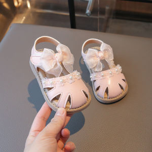 Princess Sandals for Girls Summer New Style Butterfly Knot Anti-Slip Rubber Bottom PU Material Upgraded Version of School Shoes