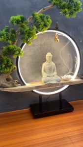 Thác Khói Trầm Hương Tiểu Cảnh Tượng Phật Adida Tịnh An Decor Trang Trí.
