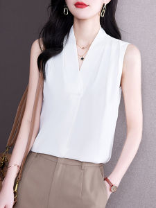 Summer Chiffon Sleeveless Shirt Womens Loose V-neck Design Sense Minority Blouse inside Matching Strap Vest