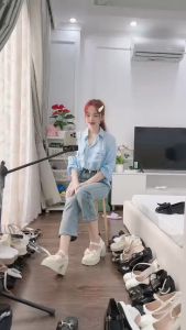 (fom rộng -đặt lùi 1 size) Giày lolita nơ da bóng gót 9cm 2 màu đen kem hàng fullbox G120