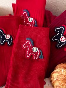 New Year Cartoon Red Socks Mid-calf