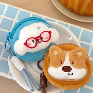 MOUSSON กระเป๋าใส่เหรียญน่ารักแบบผ้าขนหนูลายสัตว์น้อย พร้อมช่องเก็บหูฟัง เหมาะสำหรับใช้ในชีวิตประจำวัน