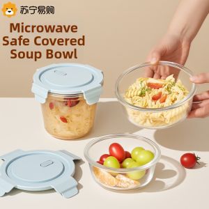 CrossOver | Portable Glass Lunch Box with Lid for Office Workers Microwave Safe Heatable Soup Bowl Fruit Box Leakproof High Borosilicate Heat Resistant