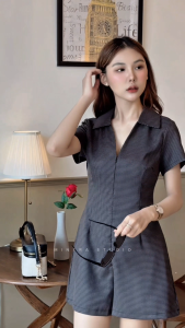Emma jumpsuit - จั๊มสูทกางเกงขาสั้น คอปก แขนสั้น ทรงหลวม มีกระเป๋า ซิปหน้า MT.STDO
