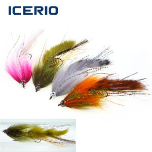 ICERIO 4Colors Big Articulated Streamer Fly Tying Fishing Lure 2Hooks Big Game Streamer Fly Metal Fish Mask Fly Fishing