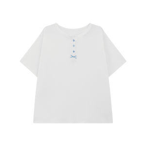 Elegant Blue Henley Neck Buttoned T-shirt