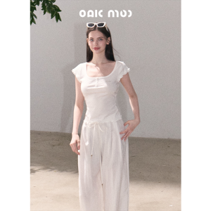 OAKMOO | Áo Thun Lycocell Len Mỏng Cổ U Thêu Slim Fit