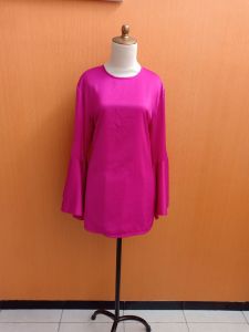 mini midi dress wanita fushia pink MEWAH cute L XL cewek PESTA lengan terompet