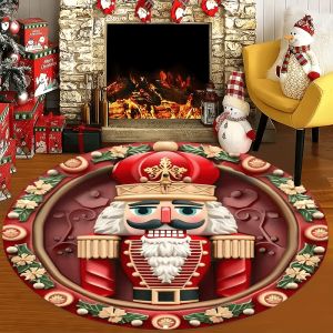 VIKAMA Christmas Circular Carpet Nutcracker Washable Anti-Slip Living Room Floor Mat Bedroom Fireplace Carpet Home Decoration