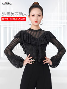 Danbolo New Latin Dance Costume High Collar Bubble Sleeve Slimming Rumba Geitba Dance Top Womens Long Sleeve Sportswear