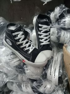 sepatu sekolah n.b hitam putih boot tali sol kuning SD/SMP/SMA bahan canvas