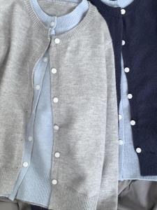 Chic Korean Style Soft Grey Knitted Open Cardigan Womens Outerwear Color Block Fake Two-Piece Loose Fit Long Sleeve Top