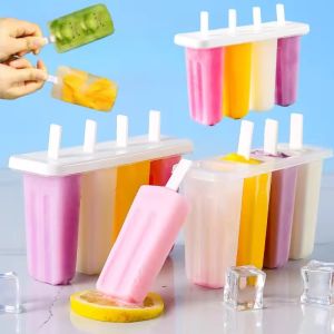 5Sets Popsicle Mold Large Capacity Food-Grade Safe Material 4 Gird Design DIY Homemade Ice Cream Sorbet Mold