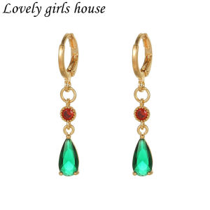 【♡Lovely girls house♡】วินเทจสีเขียวคริสตัลวางต่างหูห้อยสำหรับผู้หญิงสไตล์เกาหลีเรขาคณิต Rhinestone ต่างหูอุปกรณ์เครื่องประดับแฟชั่น