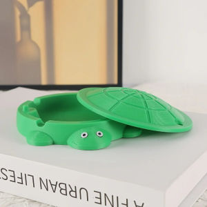 Turtle Themed Home Decor  ashtray Orange Green Plastic Storage Container with Opening Lid Long Life Symbol Gift for All Ages