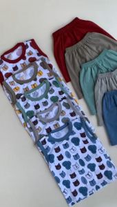 Setelan Harian Lengan Kutung Celana Pendek Setelan Baju Bayi Lengan Singlet Motif Leaf Usia 3-12 Bulan Almeera Baby and Kids