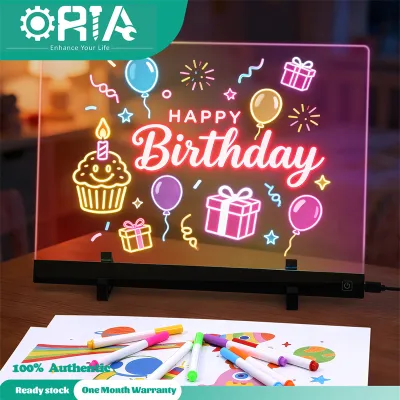 ORIA Portable LED Note Board with Colors 16.5-inch Doodle Glow Memo Message Dry Erase Drawing Lumi Board with Stand 8 Markers & 5 Tracing Papers for Classroom/Office/Living Room Best Gift