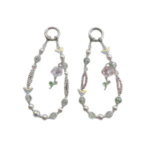 Light luxury zircon flower crystal phone chain pearl butterfly decoration chain bag hanging decoration keychain hanging rope