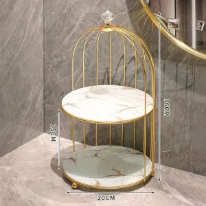 Bathroom Iron Art Bird Cage Cosmetic Storage Rack Toilet Washstand Skin Care Product Desktop Organizer Retro Luxury Style Handmade