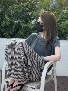 กางเกงขายาวทรงตรงผู้หญิงฤดูร้อนบางใหม่ปี 2025 กางเกงขายาวทรงหลวมสไตล์อเมริกัน กางเกงขายาวทรงตรงยาวปานกลาง