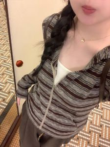 YUFUQING | Loose Long Sleeve Striped Hoodie Cardigan Womens Fashion Korean Style Early Autumn New Arrival Versatile Knittedwear