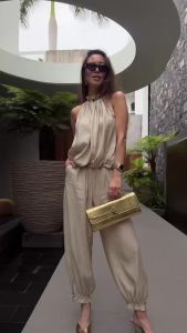 Womens Suit 2026 Summer New Khaki Sleeveless Beaded Vest with Lantern Pants Set Fashionable and Stylish
