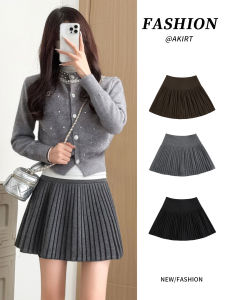 YAYANGREN | Gray Wool Pleated High Waist A-line Jk Mini Skirt for Petite Women