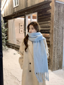 Thick Winter Warm Scarf Womens Blue Atmosphere Feeling Korean Style Versatile Neck Warmer Long Rectangle Solid Color Scarf