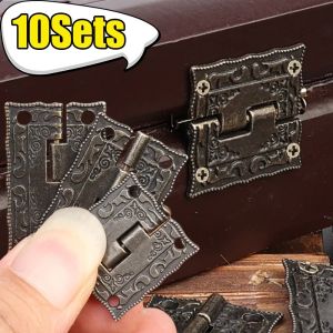 10 Bộ màu đồng cổ Bản lề cửa tủ để hộp tự làm đồ nội thất bản lề với ốc vít 180 độ 4 lỗ đồ trang trí nội thất