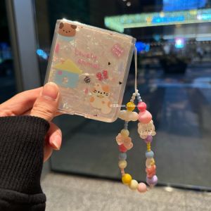 Cute Cat Foldable Phone Case for Huawei Pocket2 Xiaomi Mixflip2 Honor Magicvflip2 Samsung Zflip765 with Lanyard Protective Cover