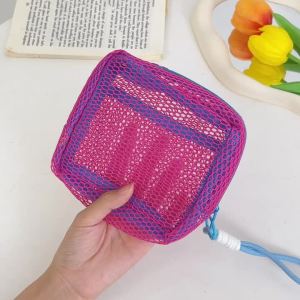 3Pcs Portable Colorful Cosmetic Bag / Lightweight Mesh Bag with Chain / Storage Zipper Pouch / for Sundries Coins