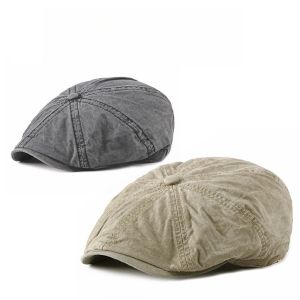 Autumn and Winter Washed Cotton Vintage Eight British Style Solid Color Duckbill Hat Simple Retro Beret