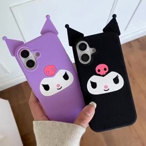 Sanrio | 3D Cute Kuromi Lychee Texture Phone Case For iPhone 12 13 14 15 16 17 Pro Max 17 Pro Soft Silicone Shockproof Cartoon Back Cover