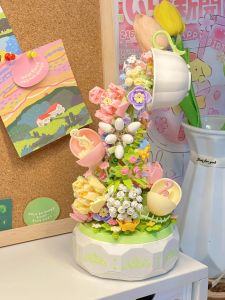 Adult Educational Building Blocks Bouquet Small Particles Assembly Toy Flower Beauty Tea Language Birthday Gift for Girls