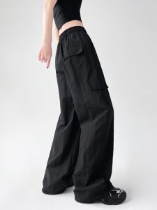 QIAOMIDUO | Summer Quick Dry Womens Cargo Pants Casual Hiking Black Pants High Waist Long Trousers Korean Style Thin Nylon Spandex