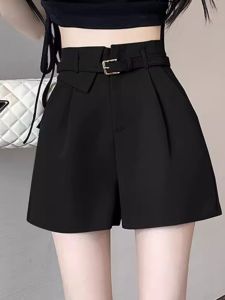 Black Suit Shorts Women Summer New A-Line Casual Base Layer Outerwear Wide Leg Versatile Workwear Pants High Waist Short Length
