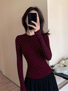 Red Polka Dot Sparkling Long Sleeve Blouse Short