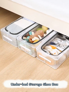 SUSU HOMES Steel Frame Shoes Storage Box Transparent Foldable Bed Base Organizer Box PVC Shoe Rack Kotak Simpan 鞋子收纳盒