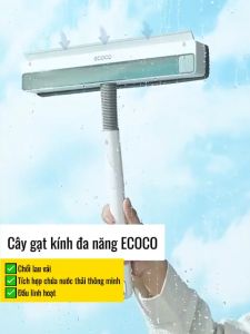 Cây gạt kính đa năng ECOCO - Chổi lau kèm bông tích hợp ngăn chứa nước thải thông minh thế hệ mới cán inox xoay 90 độ