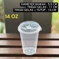 Gelas Plastik PP Cup Injection 12 Oz 14 Oz 16 Oz 24 Oz (1 Pack isi 25 Set) (1 Set Terdiri dari Cup + Tutup + Stopper Sambung) Bahan Bagus, Tebal, Anti Tumpah. 