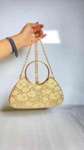 BJ82201 - BLACK/GOLD/PINK/SILVER - TAS PESTA CLUTCH SLEMPANG MEWAH ELEGAN HANDBAG TALI RANTAI JINJING MOTIF BUNGA TAS WANITA FASHION IMPORT MODIS ELEGAN TERMURAH TERLARIS TERBARU TAS BATAM GT2201