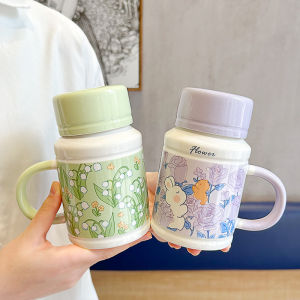 Cup student couple coffee high value girl mug with lid spoon small fresh ceramic drinking water coffee breakfast cup household use