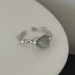 Nhẫn Tre Mạ Bạc 925 Sterling Dành Cho Nữ Thiết Kế Không Đều Phong Cách Cổ Điển Trang Sức Ngọc Bích Quà Tặng Nhẫn Cưới Kiểu Dung Nham Lỏng