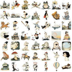50Pcs Aesthetic Cartoon Illustration PET Stickers Cute Whimsical Comic Decals for Daily Decor & Handmade DIY