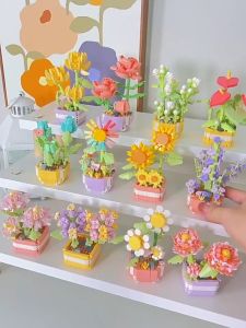 Eternal Potted Flower Bouquet Building Block Rose/Sunflowers Potted Plants Flowers Block Brick Toy Deco Aesthetic Valentine Gift
