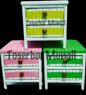 (Bayar ditempat) Rak mini rotan sintetis laci mini rotan sintetis susun 2